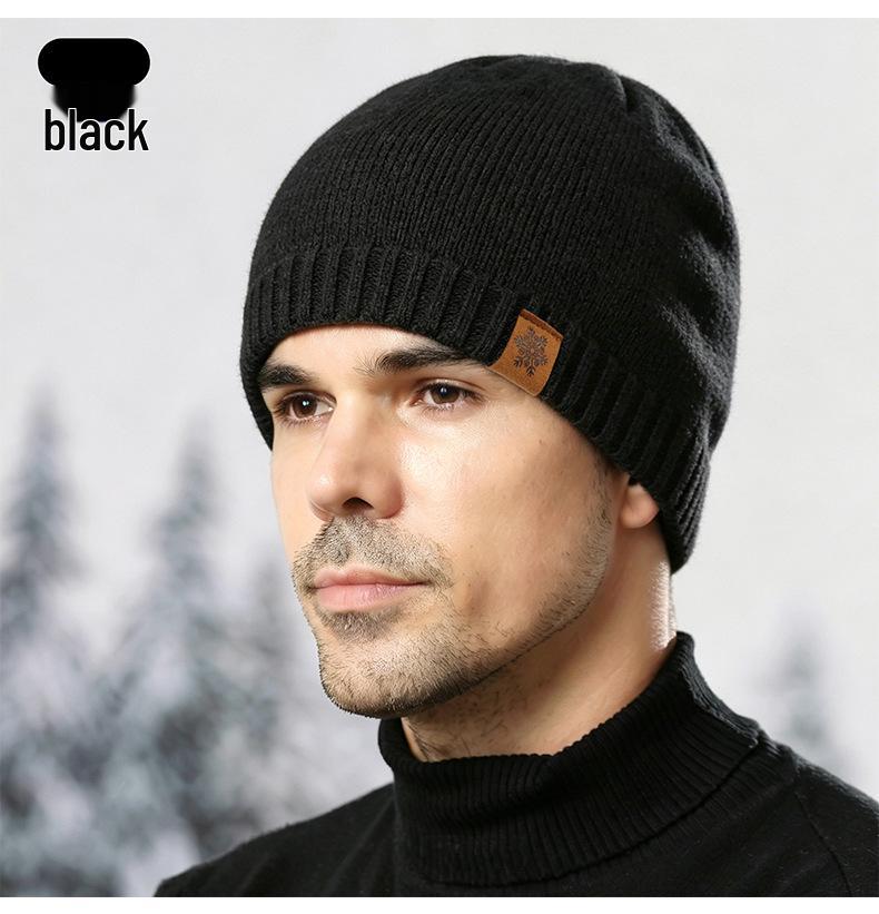 Men's Double-Layer Knitted Wool Hat for Autumn/Winter - Velvet Lined for Warmth and Cold Protection
