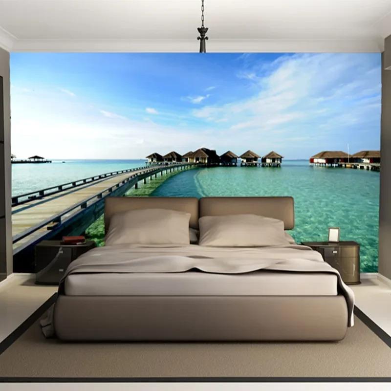 Seaside Landscape Wallpaper Modern Simple Living Room Bedroom Backdrop Wall Decor Photo Mural Mural