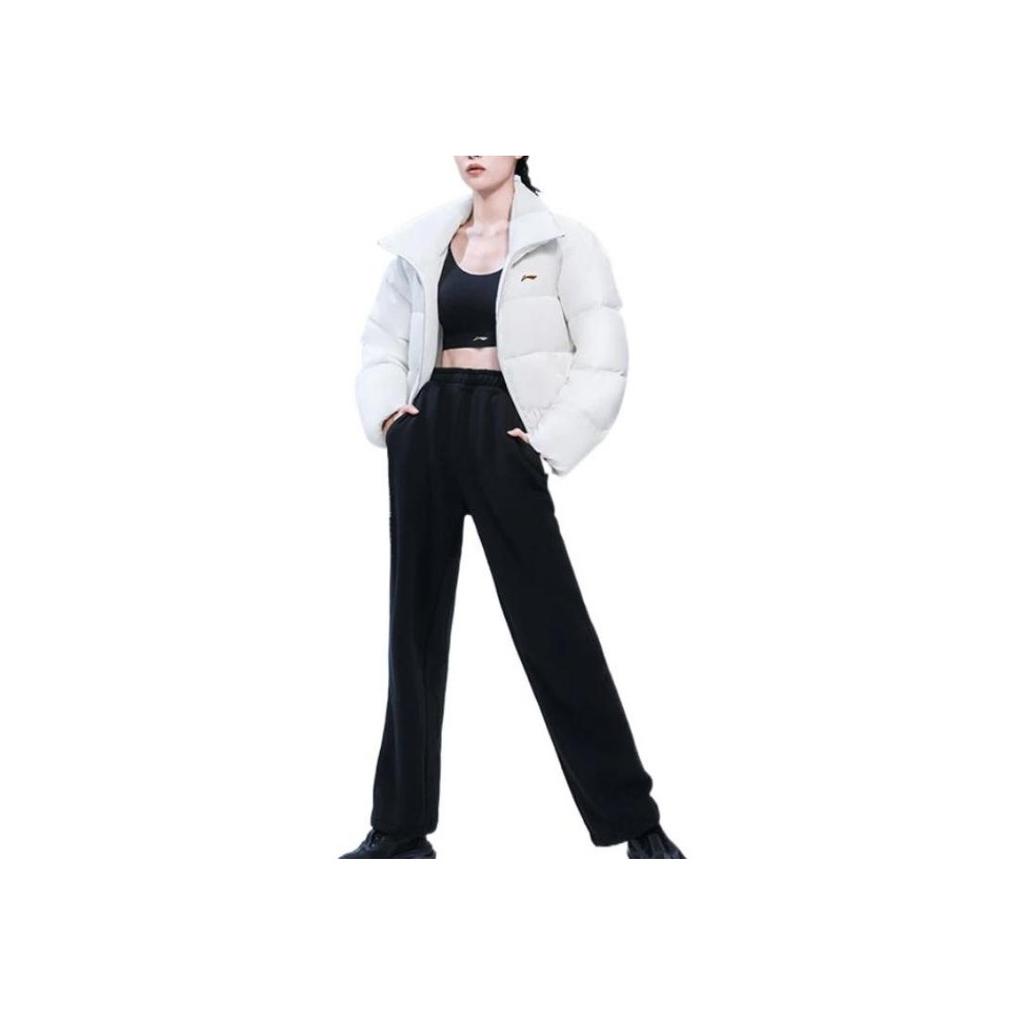 Lining Fitness Series Solid Color Logo Print Zipper Down Jacket Women Jackets White AYMS028-1