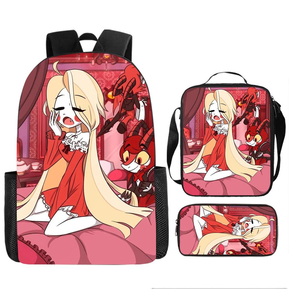 Hell Inn Hazbin Hotel student backpack cartoon backpack three piece set backpack shoulder bag pencil case