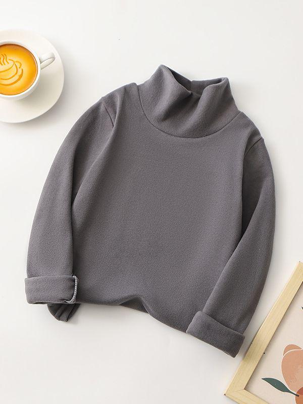 Children's Korean Style Long-Sleeve Mock Neck T-Shirt, Solid Color, Autumn/Winter, Versatile Base Layer for Boys and Girls.