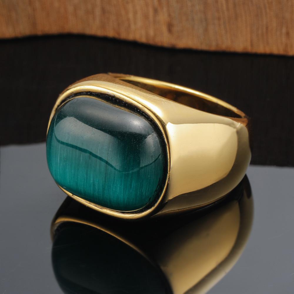 2026 Jewelry, European and American Exaggerated Turquoise Pattern Three-dimensional Geometric Opal Index Finger Wide Version Ring