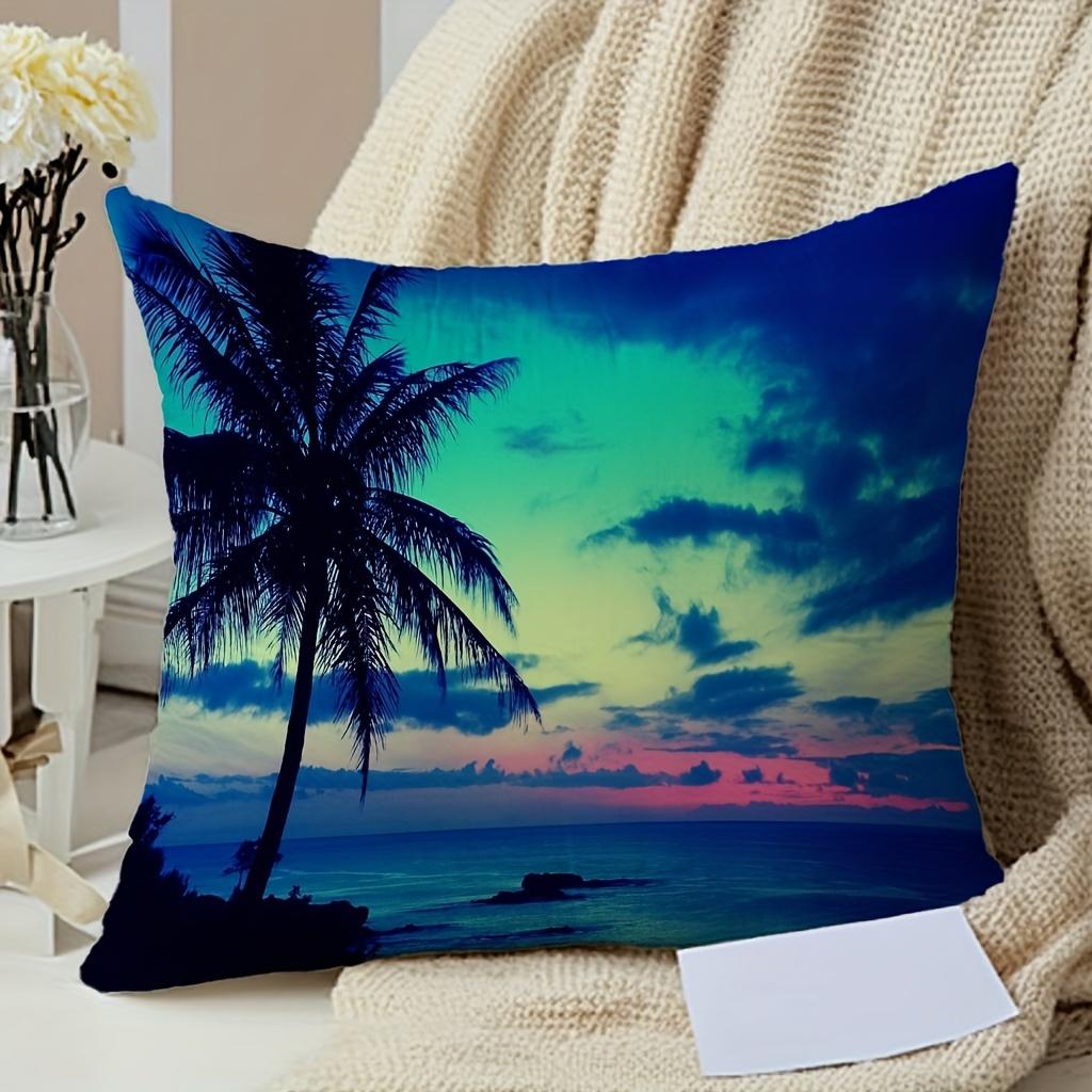 Tropical Sunset Palm Tree Pillow - Perfect for Home Decor, Adds Coastal Charm and Vibrant Colors to Any Room