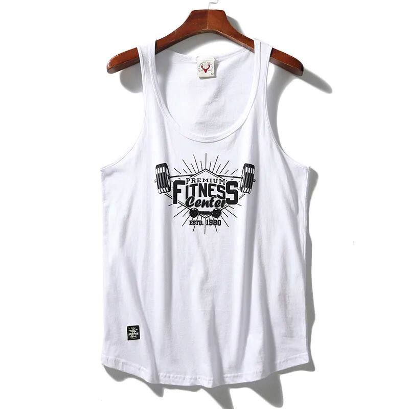Export Amekaji round Neck Pure Cotton Print T-shirt Summer Men s and Women s Same Washed Brushed Retro Hurdle Vest White XL