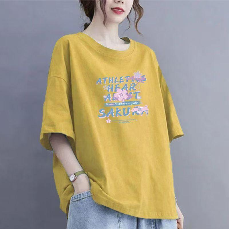 2025 Sommer Ny Kortermet Dame Bomull Casual Pustende T-skjorte