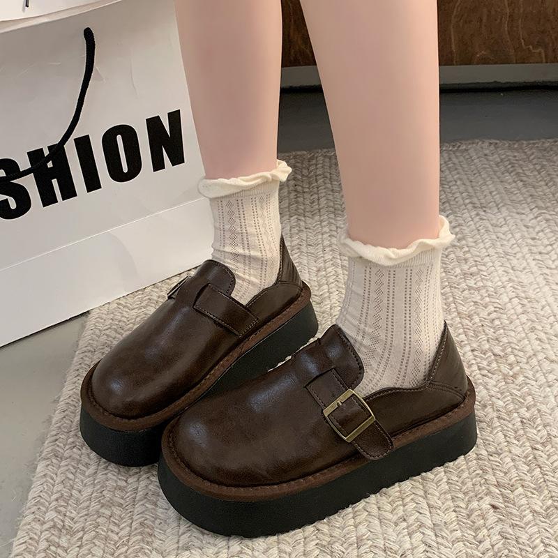 

Thick bottom one pedal Thick bottom heightening Doudou all-inclusive women s retro black spring new 40 коричневий