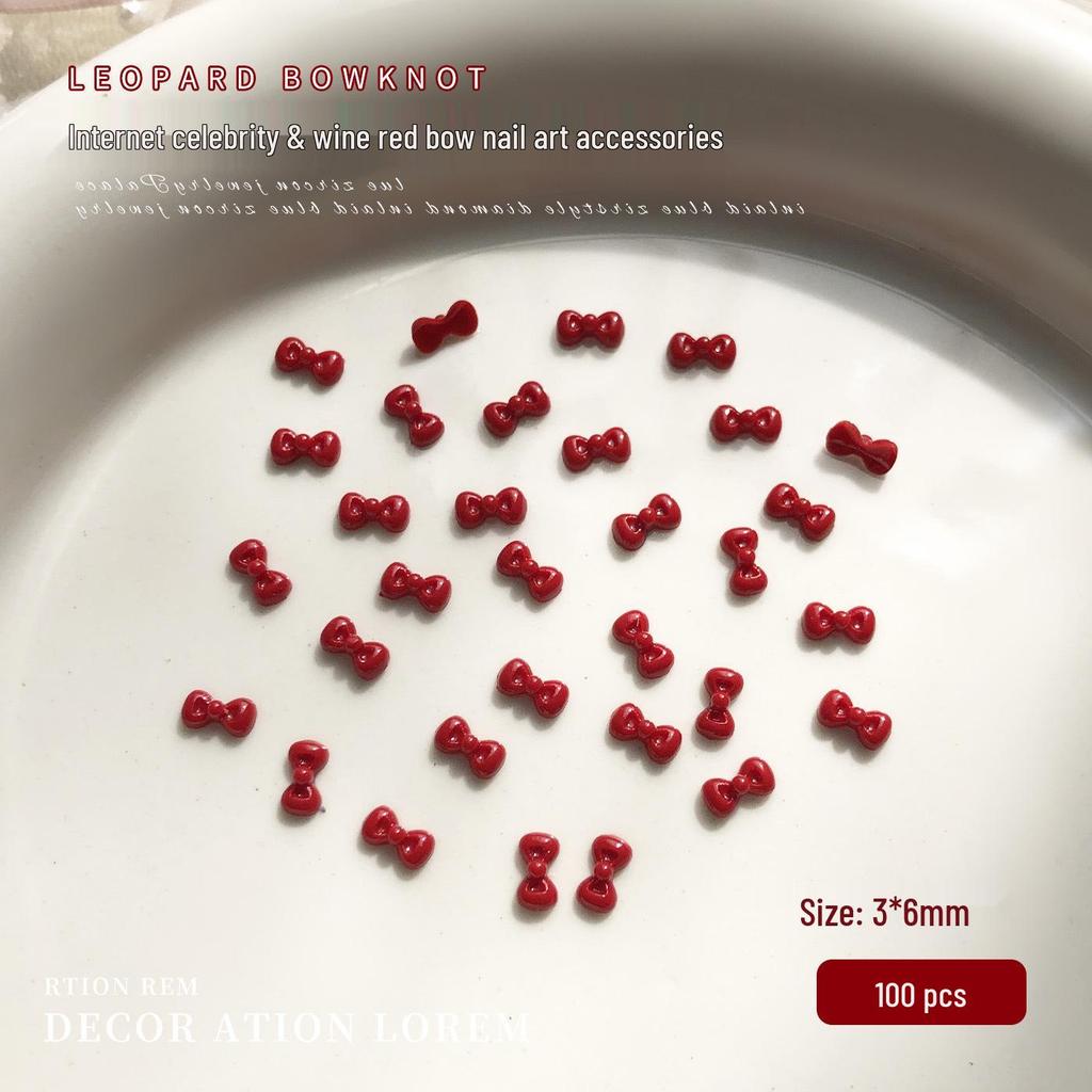 Ancola Burgundy Red 3D Resin Bow Nail Art Accessories - New Year Edition