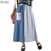 Women Casual Elastic Waist Loose Stripe Patchwork Skirts