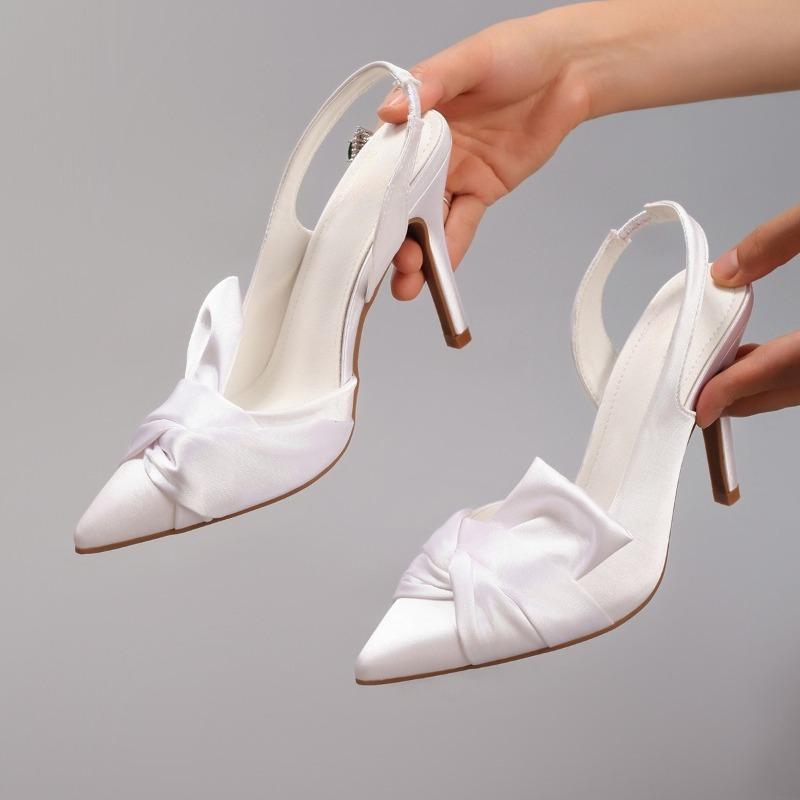 Fashion Brand Luxury Satin 2025 High Heeled Dress Shoes for Ladies Elegant Bowknot Pointed Toe Shallow Wedding Party Prom Women Pumps