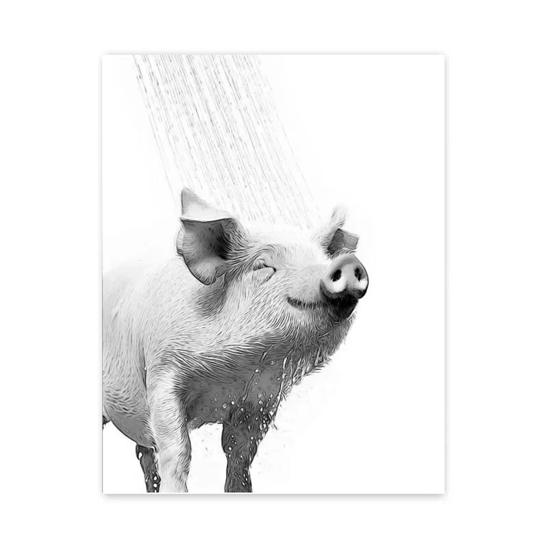 

Cute Cat Elephant Dog Giraffe Pig Toilet Paper Bathtub Canvas Painting Funny Bathroom Poster Print Wall Art Home Room Decor 21X30CMNo Framed