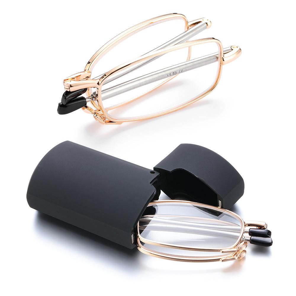 Hot Folding Reading Glasses With Case Telescopic Legs Rotation Presbyopia Eyeglasses Blue Light Blocking Eyewear +1.0~+4.0