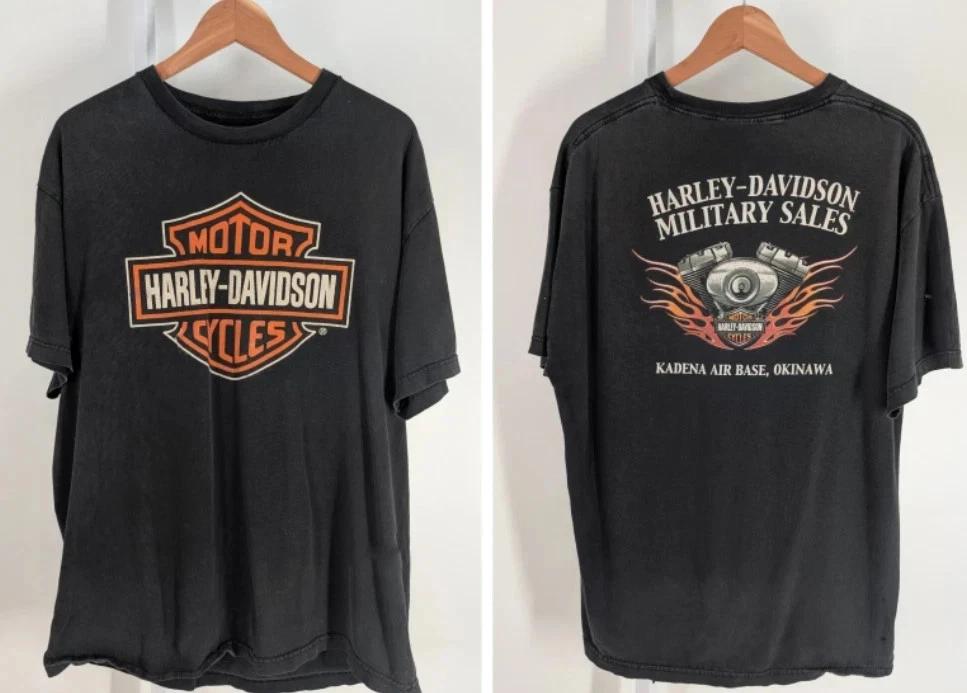 Harley Davidson Vintage 90s Y2K Okinawa Japan Kadena Flames Thrash Fade T-Shirt M