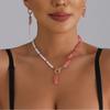 Stylish Pink Crystal Jewelry Collection Simple Design Necklace Earring Set Perfect For Gift Giving