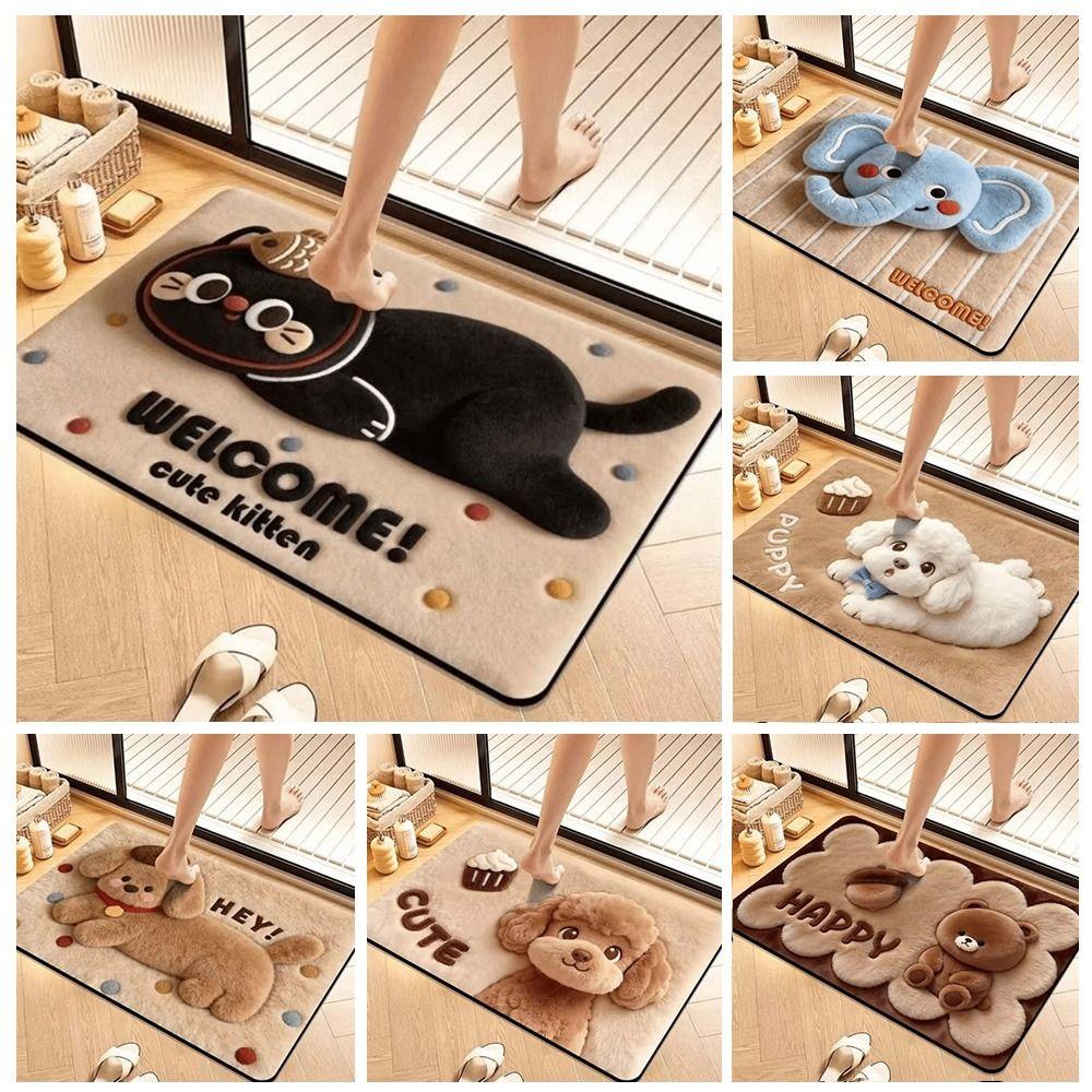 Non-Slip Backing Cartoon Floor Mat Water Absorbent Area Rug 3D Plush Animal Doormat Bathroom Rug