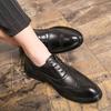 Men's 2025 Spring/Autumn British Style Brogue Leather Shoes: Pointed Toe, Large Size, Casual & Formal Wear, Breathable Design.