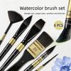 Imitation Gray Mouse Hair Watercolor Painting Brush 6 Pcs Set Black Short Rod Animal Hair Gouache Painting Pen Art Special Brush