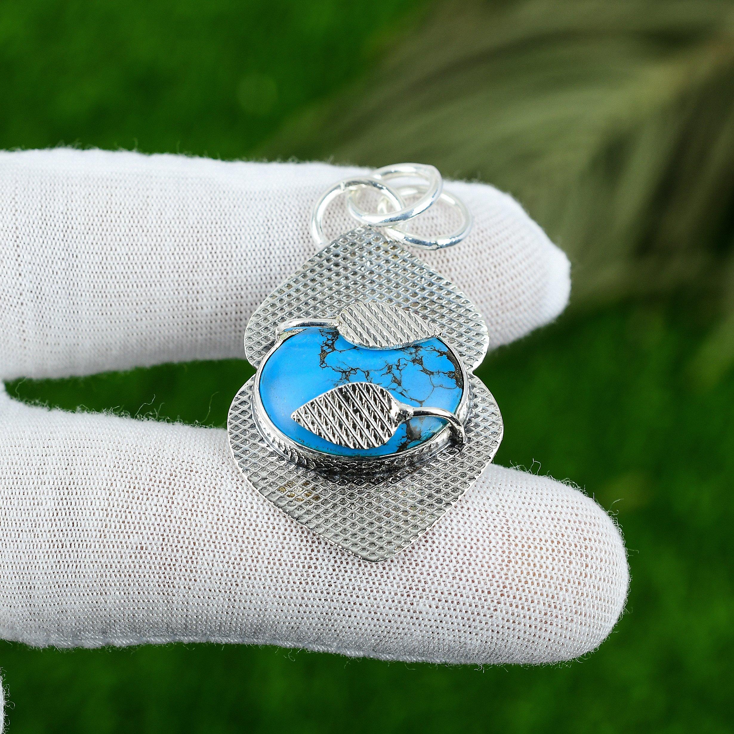 Natural Santa Rosa Turquoise Gemstone Pendant 925 Sterling Silver Indian Jewelry