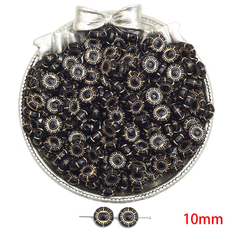 

Акрилові намистини Бароко Ретро Золоті У формі квітки Плоскі круглі намистини для виготовлення ювелірних виробів DIY Браслети Намисто 10.0mm 50pcs чорний