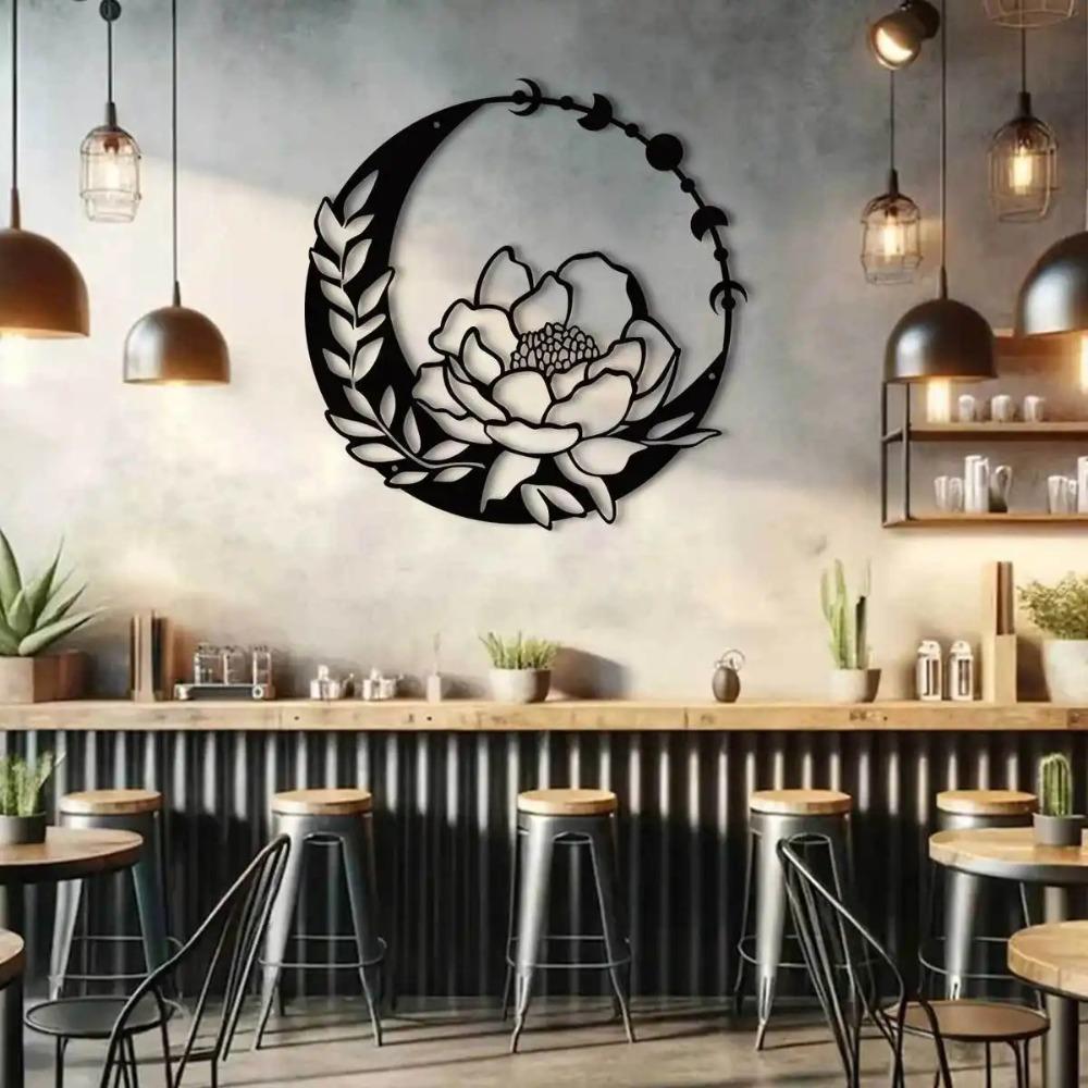 Elegant Metal Flower Moon Wall Art Outdoor Garden Sculpture Terrace Railing Decoration Living Room Balcony Indoor Home Decor