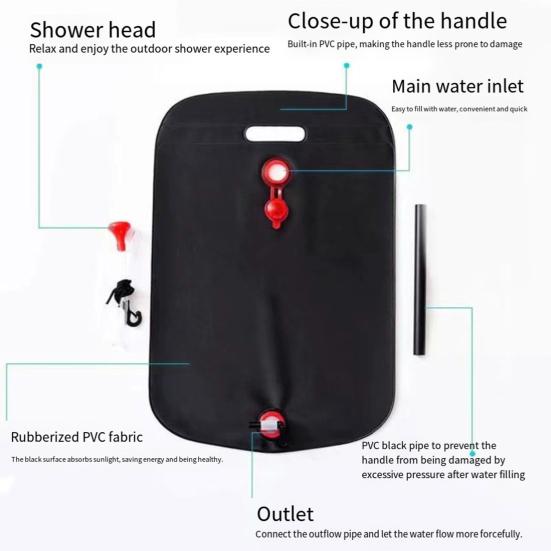 5 Gallons/20L Camping Shower Bag Portable Solar Shower Bag with Removable Hose