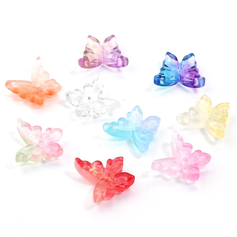 50pcs Butterfly Lampwork Beads 14x12mm Colorful Glass Loose Spacer Beads For Jewelry Making DIY Necklace Bracelets Accessories