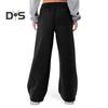 Women Sport Pants Mid-rise Elastic Waist Adjustable Drawstring Long Trousers Solid Color Wide Leg Autumn Winter Velvet Lining Trousers