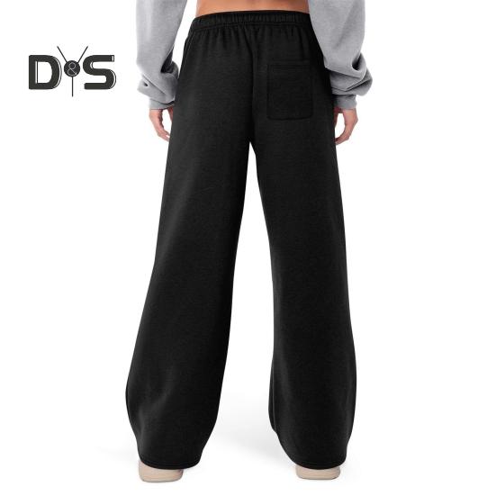 Women Sport Pants Mid-rise Elastic Waist Adjustable Drawstring Long Trousers Solid Color Wide Leg Autumn Winter Velvet Lining Trousers