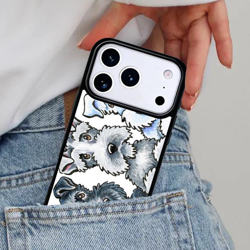 Cartoon Schnauzer Dog Phone Case for iPhone 16e 15 14 13 12 17 Pro Max Plus Air 17pro Cover Coque