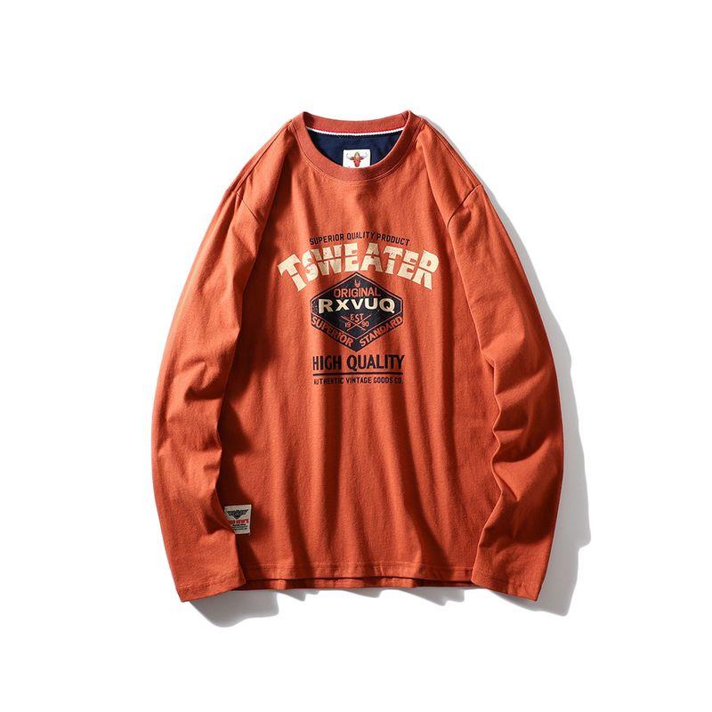 American Retro Print Pure Cotton Long Sleeves T-shirt Men 2024 New Arrival Spring and Autumn Bottoming Shirt Export Menswear T-shirt