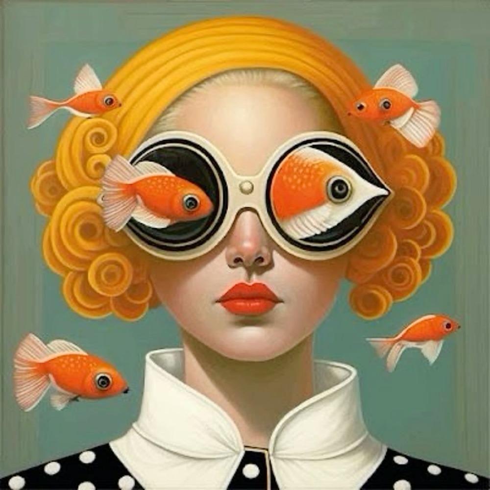 Surrealist Female Portrait Oil On Canvas Wall Art Fantastic Fantasy Fish and Girl Poster Printed Living Room Home Decor