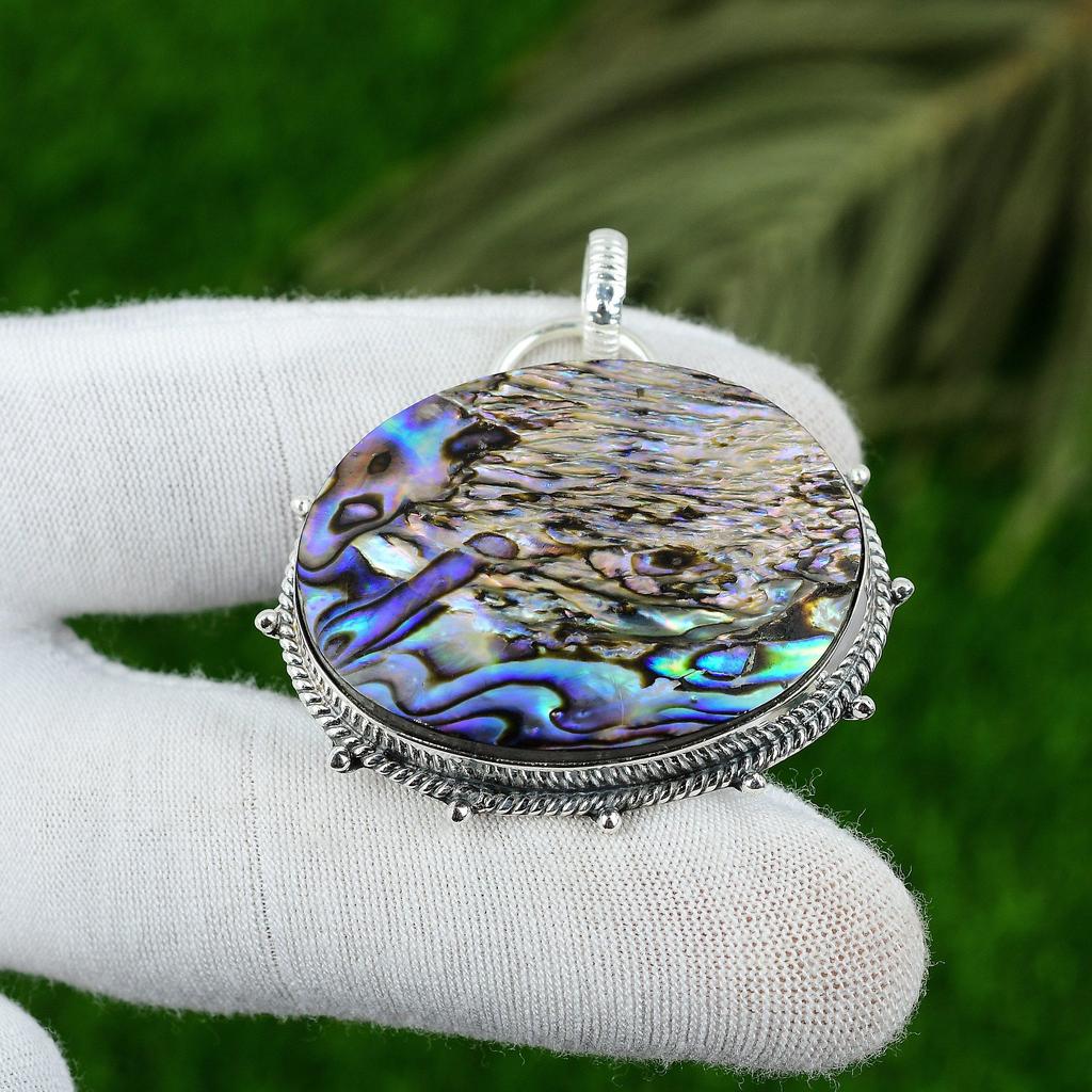 Natural Abalone Shell Gemstone Jewelry 925 Sterling Silver Pendant For Women
