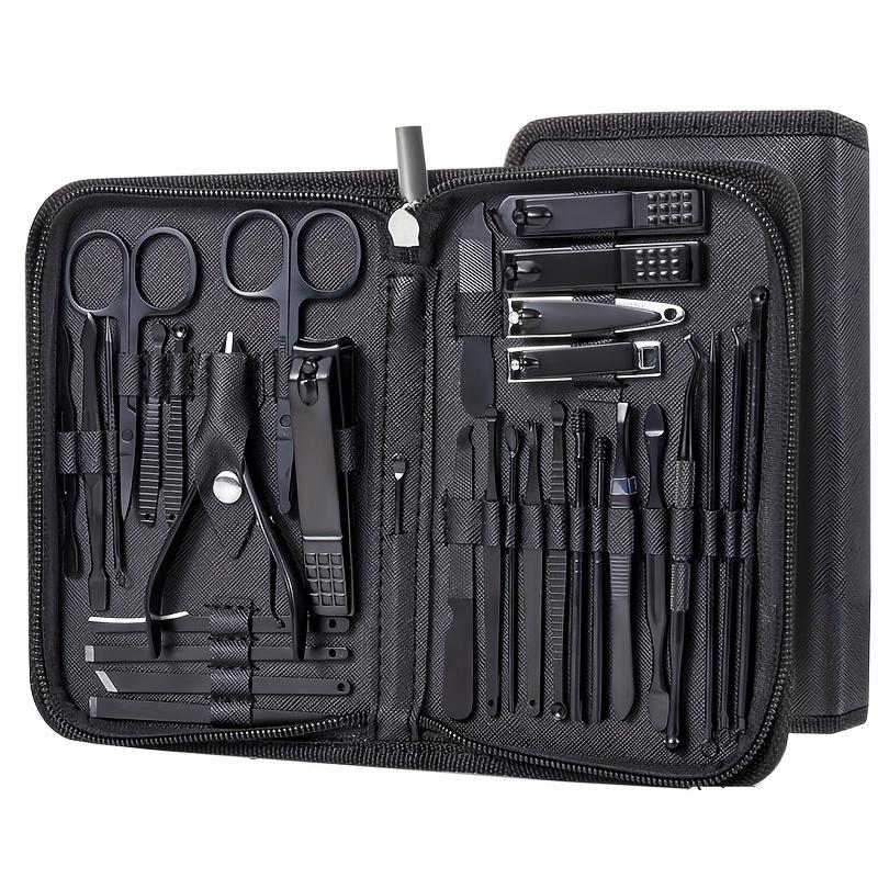 

Professional Nail Care Kit with Portable Travel Case | Heavy-Duty Black Pedicure Tool Set with Clippers, Scissors, Tweezers, Nail Pick, and Nail File
