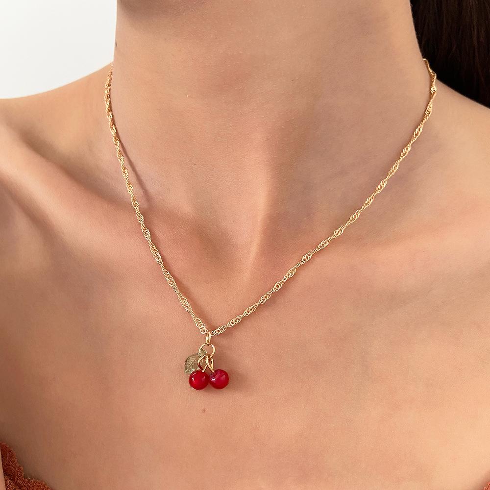 Cherry Red Cross-Border Necklace & Earrings Set: Light Luxury Niche Design, Elegant Clavicle Chain, Exquisite Accessories for Women