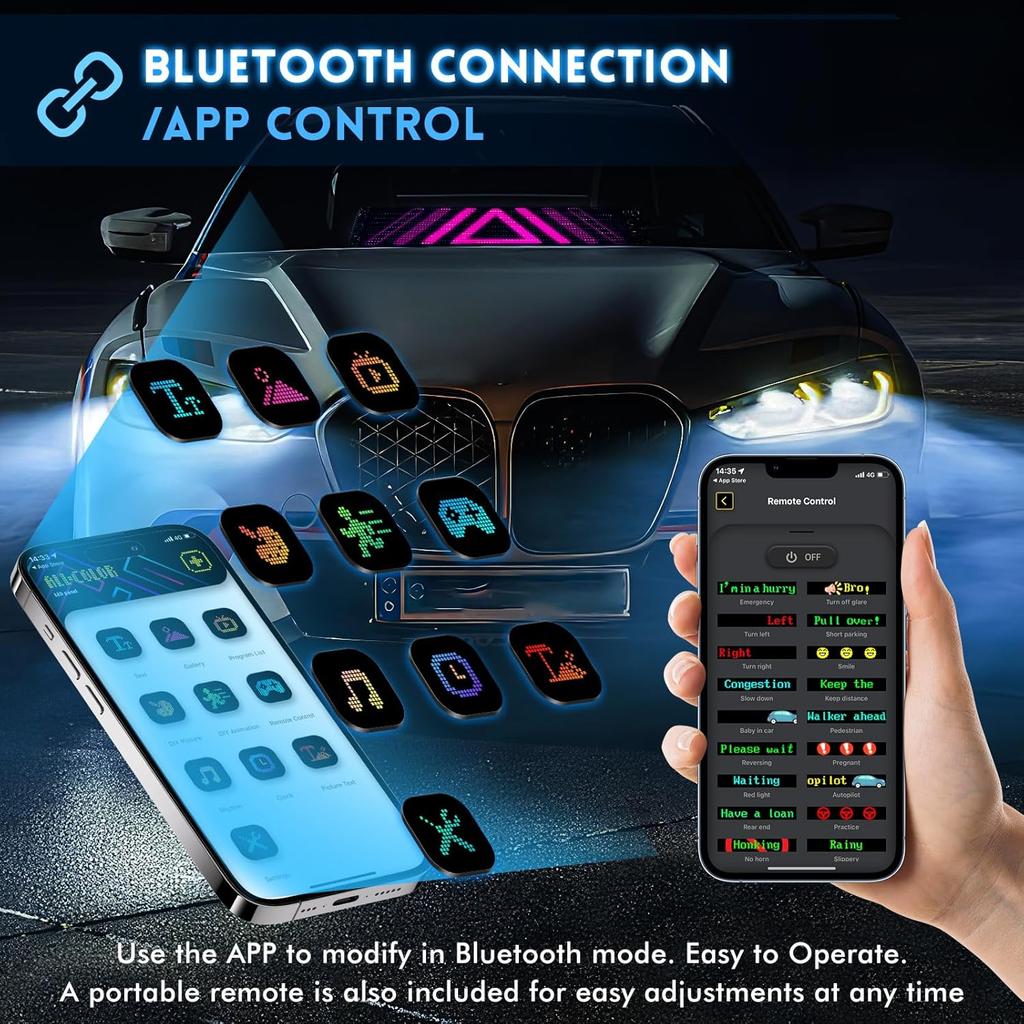 RGB LED Matrix Pixel Panel Flexible Waterproof Scrolling Text Advertising Sign Bluetooth APP Programmable Screen for Car Display