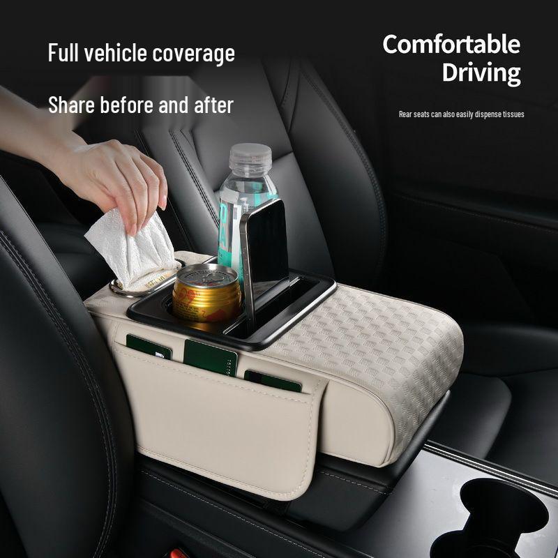 Universal Car Armrest Pad with Storage and Tissue Box