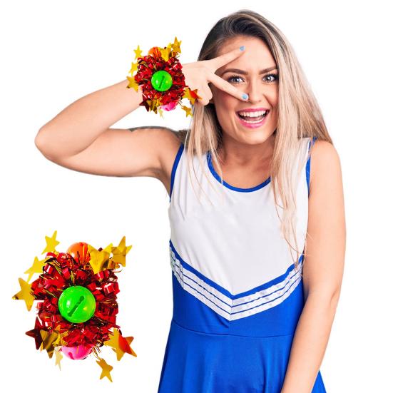 2Pcs Wrist Flower with Star Bell Decor Cheerleading Cheer Elastic Band Bracelet Holiday Celebration Metallic Sparkling Wrist Accessory