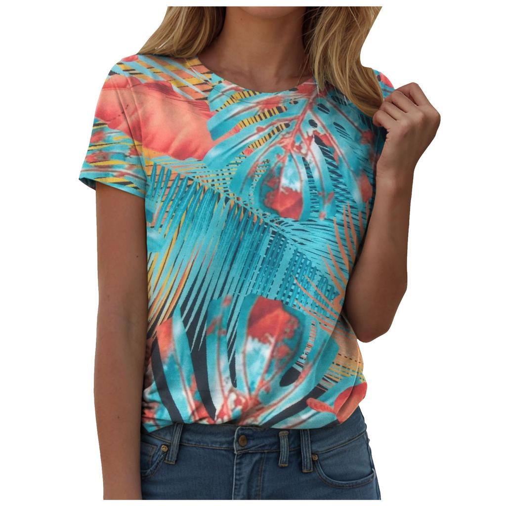 Women's Flower Print Top Fashionable Loose Short Sleeve Comfortable T-Shirts Women’s