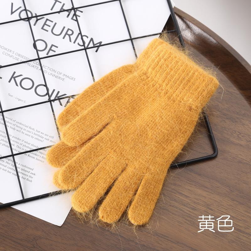 

Q17 Осенне-зимние плюшевые перчатки с кроликом на всю длину пальцев для занятий спортом на открытом воздухе, ветрозащитные, теплые, вязаные, для студентов и пар жёлтый