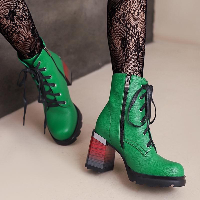 Korte damehøye hæler høst og vinter nye tykkhælede korte støvletter i britisk stil i stor størrelse