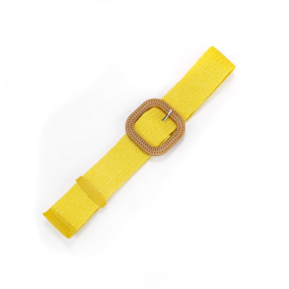 Bohemian Cotton And Linen Wind Pp Grass Woven Belt Women'S Round Square Buckle Dress Retro Women'S Belt