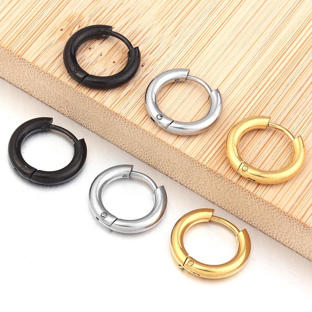 2pcs Stainless Steel Circle Hoop Earrings 10mm Simple Metal Round Earrings For Women Girls Piercing Jewelry Making Accessories