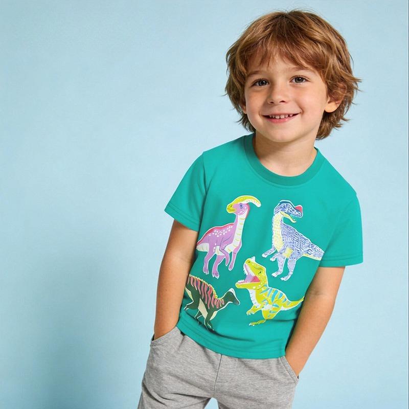 Glow-in-the-dark dinosaur print children's T-shirt New summer short-sleeved T-shirt for boys