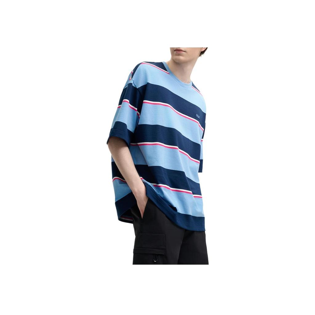 Fila Original Casual Loose Striped Short Sleeve T-Shirt Men Tops Cloud-Mountain-Blue F51M529107F-BU
