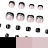 Black French Toenails with White Flower Rhinestones - Nail Art Patches and Finished False Nails