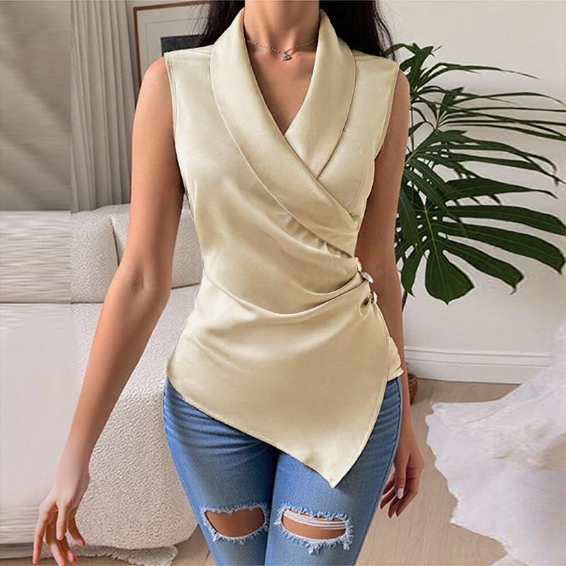 

ZANZEA Женские повседневные летние майки без рукавов с V-образным вырезом и неровным подолом M бежевый
