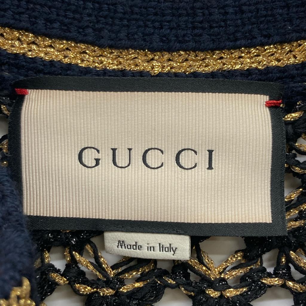GUCCI 411532 Gold x Multicolor Interlocking G Pearl Button Lame Knit Cardigan tops S multicolorUsed