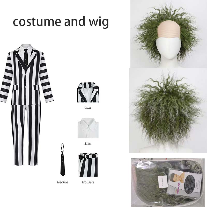 Beetlejuicee Cosplay Costume Black-and-white Striped Suit Halloween Carnival Outfits Big Size Beetle Costume Gothic Suit