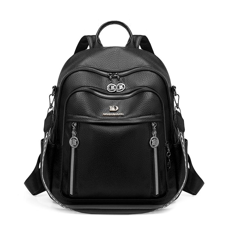 PU Convertible Backpack with Dual Front Vertical Zippers Casual Daypack for Women Daily Travel