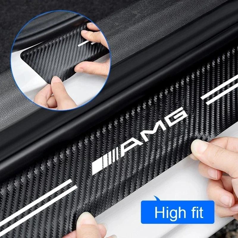 2025 For Mercedes-Benz 4Pcs Carbon Fiber Car Sticker Strip Auto Door Threshold for Mercedes Benz W211 W203 W204 W210 W124 W202 C