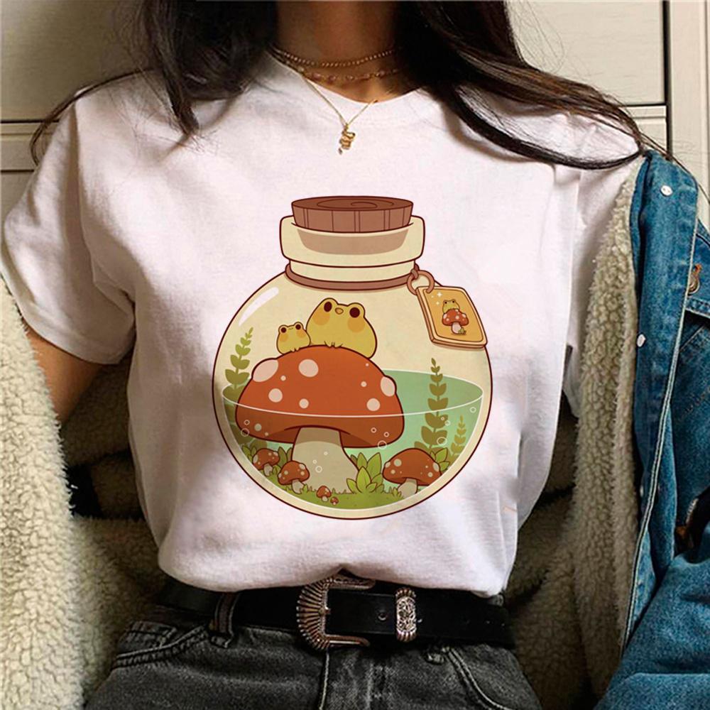 Mushroom t shirt women streetwear comic funny Tee female Y2K tops Japanese comics graphic clothing Retro round neck print TShirt